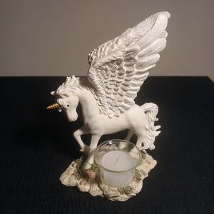 Vintage Y2K Unicorn Pegasus Candle Holder 9" Resin Figurine Glitter Wings